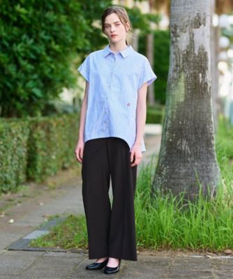 【MM】リバース ストライプ シャツドレス☆SALE中 ドビーストライプコットンドレスシャツ／ホリゾンタルカラー