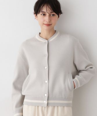 グレー ボタン付きカーディガン ホワイトストライプ 洗える】スタジャンカーディガン（2002536191） | Dessin