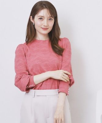 フラワージャカードパフスリーブトップス【洗濯機OK