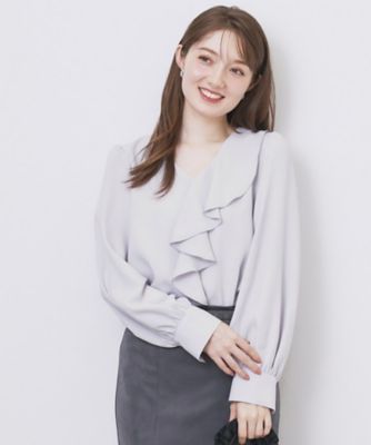 【新品未使用タグ付】 23区　 洗える ストレッチ フリルネックブラウス 洗える】コットンナイロンストレッチ フリルネック ブラウス