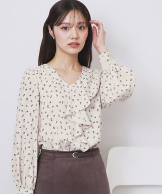 【新品未使用タグ付】 23区　 洗える ストレッチ フリルネックブラウス 23区 S 【洗える】コットンナイロンストレッチ フリルネック