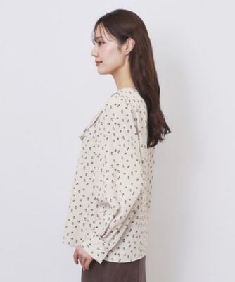 Vネックフリルブラウス【洗濯機洗い可／イージーアイロン