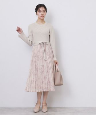 美品✨ドゥロワー 14Gコットンニット　ドッキング　プリーツワンピース フラワープリーツドッキングニットワンピース【洗濯機OK