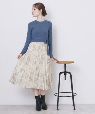 美品✨ドゥロワー 14Gコットンニット　ドッキング　プリーツワンピース フラワープリーツドッキングニットワンピース【洗濯機洗い可