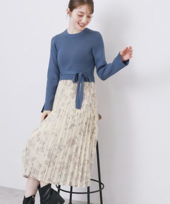 美品✨ドゥロワー 14Gコットンニット　ドッキング　プリーツワンピース Drawer / ドゥロワー | 14Gコットン ニット ドッキング プリーツ