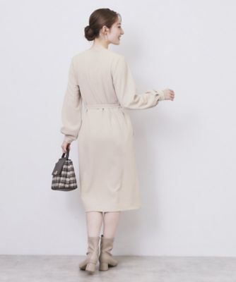 パール調ボタン付きキーネックワンピース【洗濯機OK】《S～3L