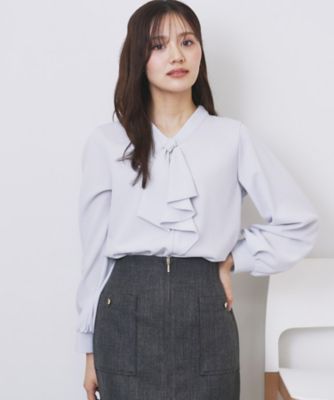 index (Women)/インデックス ボウタイフリルトップス【洗濯機OK/ストレッチ/イージーアイロン/防シワ】《S~3L》(2002536211) アオ090 【三越伊勢丹/公式】