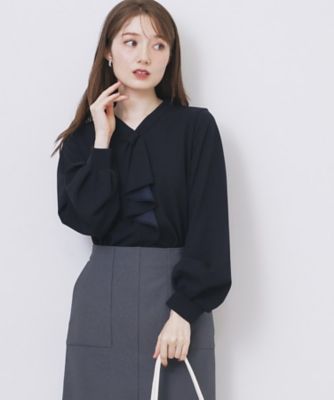 index (Women)/インデックス ボウタイフリルトップス【洗濯機OK/ストレッチ/イージーアイロン/防シワ】《S~3L》(2002536211) アオ094 【三越伊勢丹/公式】