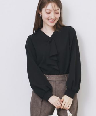 index (Women)/インデックス ボウタイフリルトップス【洗濯機OK/ストレッチ/イージーアイロン/防シワ】《S~3L》(2002536211) クロ819 【三越伊勢丹/公式】