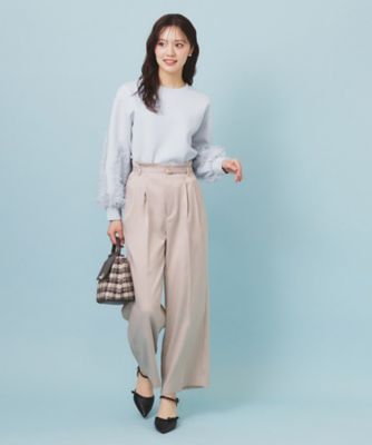 ベージュ フリルスリーブ トップス ダンボールフリルスリーブトップス【洗濯機可