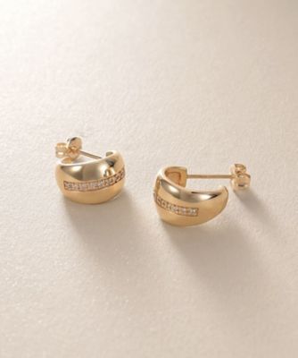 NEW‼︎ アイボリー色×べっ甲のボタン 14kgfスタッドピアス K10ダイヤモンド 月甲フープ スタッドピアス