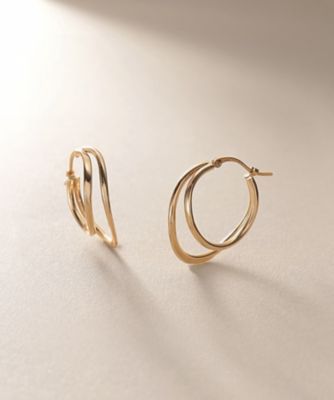 【着脱簡単フープピアス】新品未使用♡K10台☆フープピアス K10中空カーブダブル フープピアス（2002536272