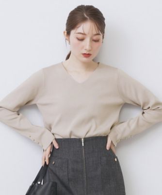 ゴールドボタンVネックニット【洗濯機OK】《6col