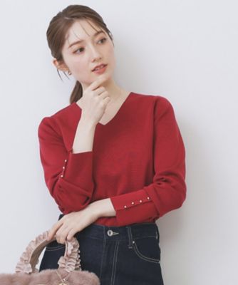 新品未使用✩完売✩overE Vネックストラップカットソー 102ボルドー ゴールドボタンVネックニット【洗濯機OK】《6col