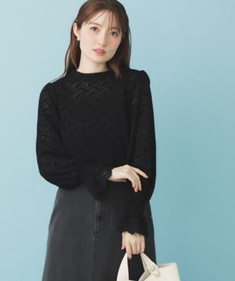 フェザーレースハイネックキャンディトップス【洗濯機可