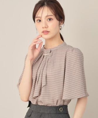 COUTURE BROOCH (Women)/クチュールブローチ【着映え・5分袖・通勤】パール調タイチェックプリントブラウス(2002536324) ベージュ152 トップス【三越伊勢丹/公式】