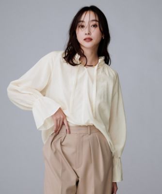 キャンディスリーブ／エレガント】フリルギャザーネックブラウス