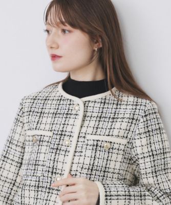 チェックツイードジャケットコート／セットアップ対応【洗える