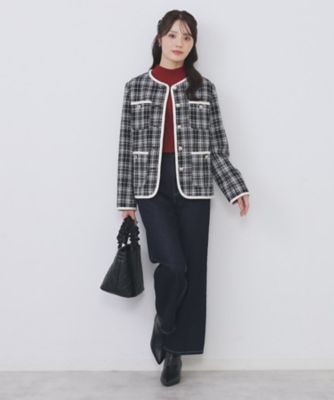 チェックツイードジャケットコート／セットアップ対応【洗える
