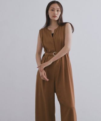 梨麻ページ 麻混ベルト付きオールインワン【洗濯機洗い可
