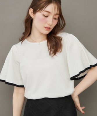 ＜COUTURE BROOCH (Women)＞【フェミニン・５分袖・通勤】配色フレアスリーブニット（２００２５３７１６０）