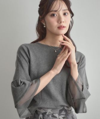 ＜COUTURE BROOCH (Women)＞【フェミニン・着映え・通勤】シアーフレア袖ニットトップス（２００２５３７１６１）