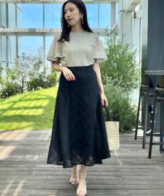 美シルエット・通勤】シアーチェックオーガンジースカート