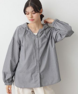 ＜Dessin (Women)＞【洗える】ストライプフードブラウス（２００２５３７１７２）