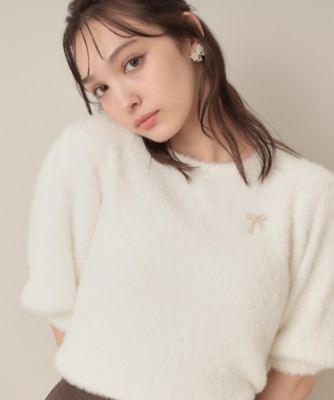＜COUTURE BROOCH (Women)＞ラメフェザー半袖ニット（２００２５３７６８８）