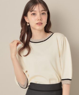 ＜COUTURE BROOCH (Women)＞【５分袖・華奢見え・通勤】配色スカラ５分袖ニット（２００２５３７６８９）