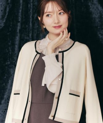 ＜COUTURE BROOCH (Women)＞【高見え・通勤・大人可愛い】配色総針スカラカーディガン（２００２５３７６９２）