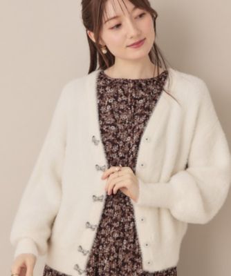 高見え・大人可愛い】ビジューリボンボタン 前後2WAYフェザー