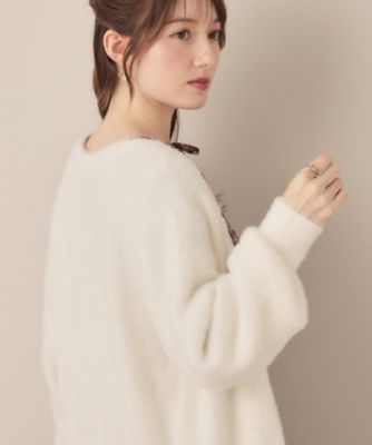 高見え・大人可愛い】ビジューリボンボタン 前後2WAYフェザー