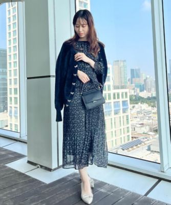美品 ファビアナフィリッピ LUCEビジューボタン コットンロングカーディガン 高見え・大人可愛い】ビジューリボンボタン 前後2WAYフェザー