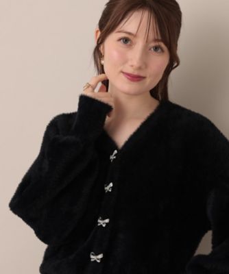 高見え・大人可愛い】ビジューリボンボタン 前後2WAYフェザー