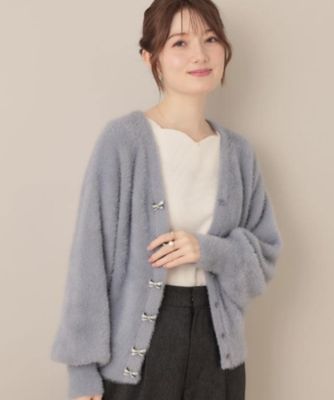 COUTURE BROOCH (Women)/クチュールブローチ ビジューリボンボタン 前後2WAYフェザーカーディガントップス(2002537693) アオ090 【三越伊勢丹/公式】