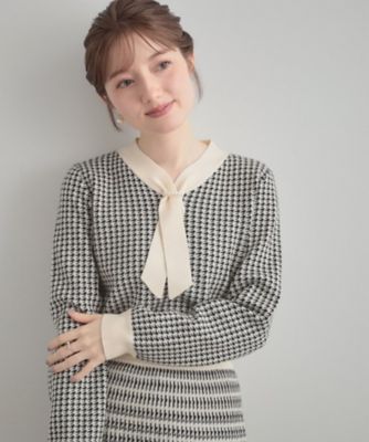 ＜COUTURE BROOCH (Women)＞【クラシカル・大人レディ】千鳥ジャカードパール調タイニットトップス（２００２５３７７００）