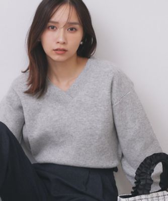 ＜index (Women)＞片畦Ｖネックボクシーパフニット【洗濯機ＯＫ】（２００２５３７７３９）