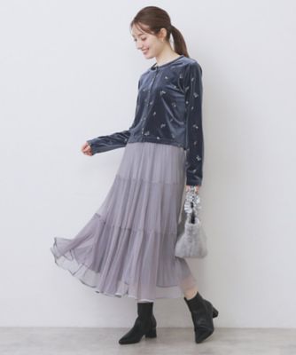 小花刺繍ベロアショートカーディガン【洗濯機OK