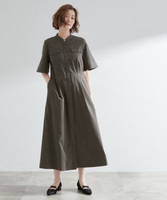 【美品】日本製 グレースクラス 5分丈 シャツワンピース 36 総柄グリーン系♪ 美品】日本製 グレースクラス 5分丈 シャツワンピース 36 総柄グリーン