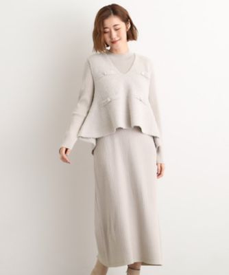 ＜GROVE (Women)＞【２点ＳＥＴ／体型カバー】一枚で決まる、ペプラムベスト×ニットワンピース（２００２５３８４１５）