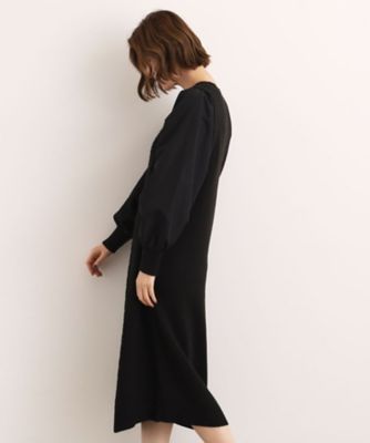 一枚で華やぐ、袖布帛ケーブルニットワンピース（2002538418