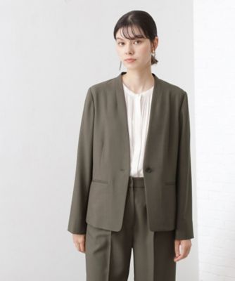 合馬公式アカウント1 ノーカラージャケット クリーム色 セットアップ対応/洗える】トリアセダブルジョーゼット ノー