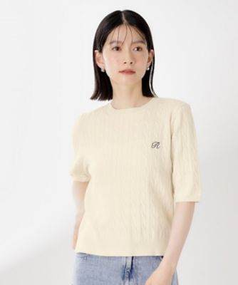 ワンポイント刺繍ケーブル半袖ニット【洗濯機OK