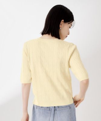 むくむくぷー です★美品★ピマコットン半袖ケーブルニット ロゴ刺繍ケーブルニット(M PINK): トップス｜PMbox P&M OFFICIAL