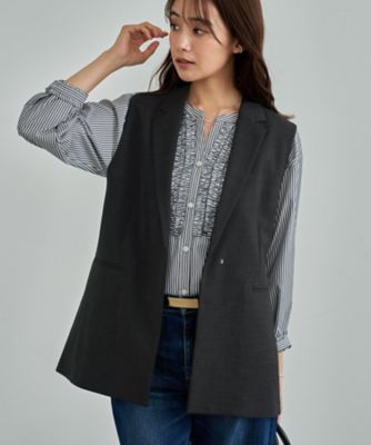 J7123超美品ヴァルディターロ×シップス ウインドーペーン柄ツイードジャケット ツイードノーカラーミドル ジャケット （ノーカラージャケット