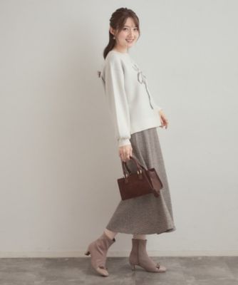 可愛く着映える・華やか】リボンジャカード ニットトップス