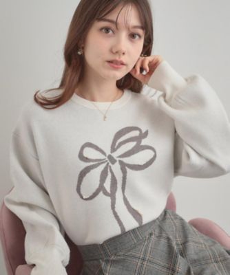 ＜COUTURE BROOCH (Women)＞【可愛く着映える・華やか】リボンジャカード　ニットトップス（２００２５３９０８１）