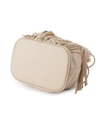 フリンジ付きベージュスエードショルダーバッグ アニュアンス anuans チェーンショルダースエードフリンジバッグ