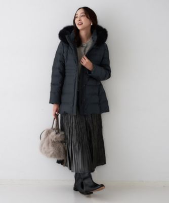 はっ水機能／フード取り外し可】ミディダウンコート